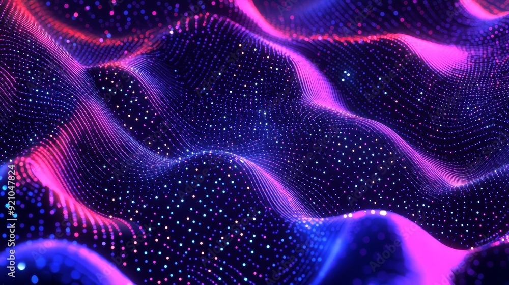 Poster 3d rendering of abstract futuristic wave background. connected dots and lines.