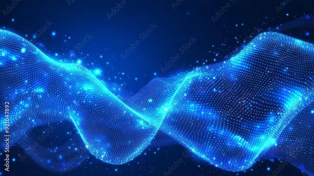 Poster data visualization with a dynamic wave. abstract blue background. 3d rendering.
