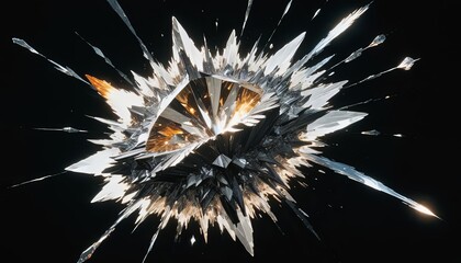 Obraz premium A mesmerizing image of a diamond shattering into fragments, infused with meteor elements for a cosmic and powerful visual impact