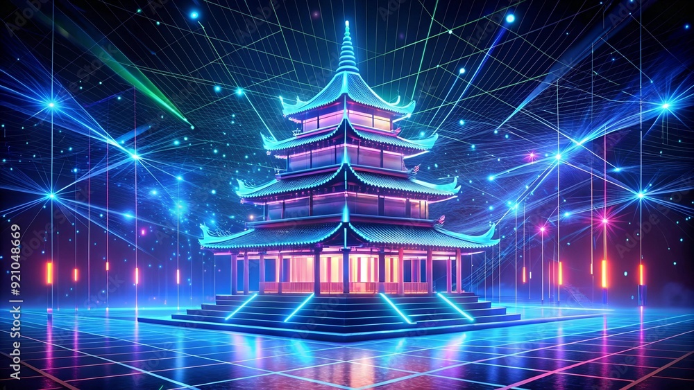 Poster quantum gates of the sacred temple: a holographic tapestry of light and data generative ai