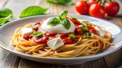 A Splash of Red: Vibrant Tomato Sauce Drizzled on Creamy Mozzarella  generative AI