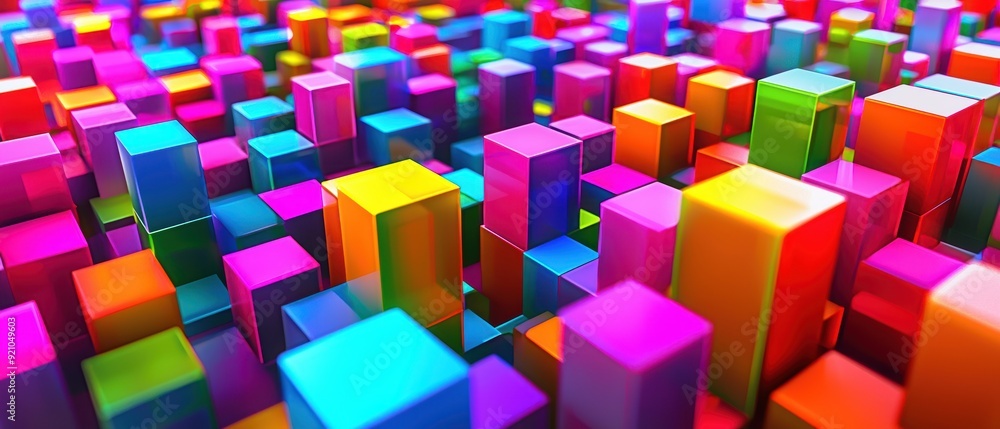 Aufkleber vibrant 3d abstract digital artwork featuring a dynamic arrangement of colorful cubes in various bri
