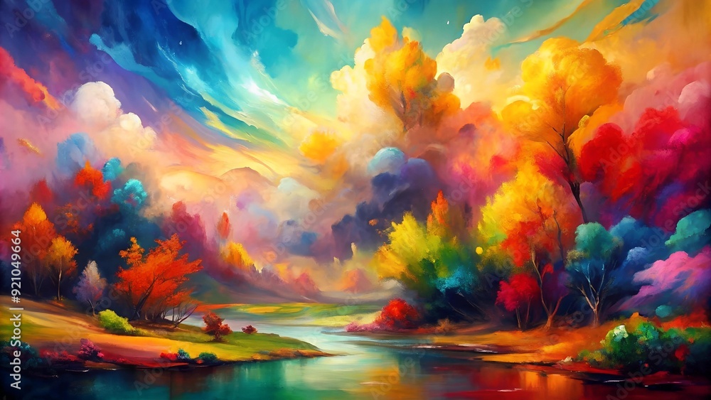 Poster a symphony of colors: an abstract expressionist landscape generative ai
