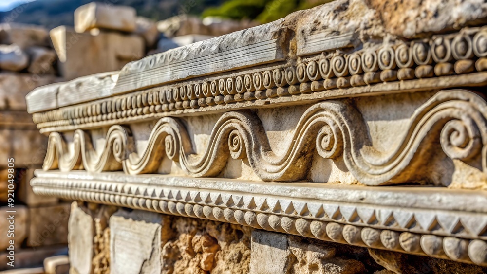Poster ethereal script: capturing the essence of ancient greek letters on a weathered stone ai generated