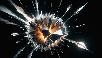 Obraz premium A mesmerizing image of a diamond shattering into fragments, infused with meteor elements for a cosmic and powerful visual impact