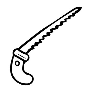 recommend clip art: Hacksaw hand drawn in doodle style. Mini saw. Camp equipment. Sawing wood. Vector line art illustration.