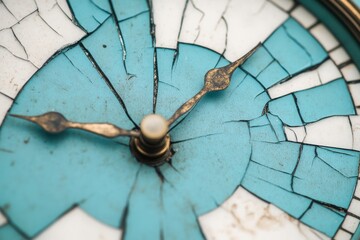 Time Fractured: Close-Up of a Cracked Vintage Clock Face.