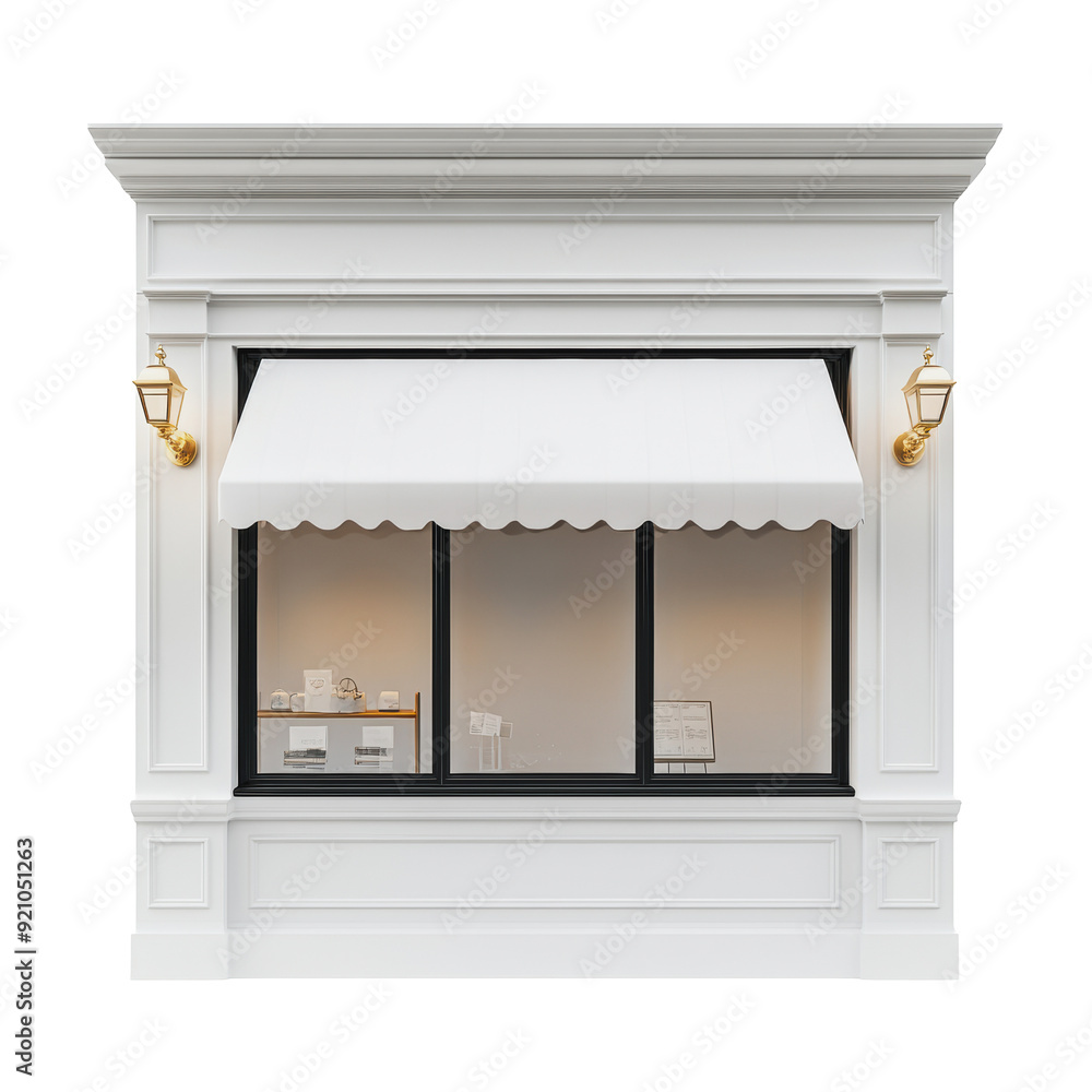 Poster PNG Elegant storefront with white awning and display