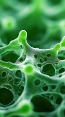 Close-up view of green organic structure showcasing intricate cellular patterns and textures, ideal for science and nature projects.