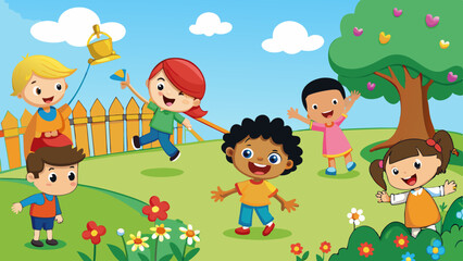 kids playing in the garden vector illustration