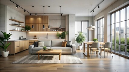 Fototapeta premium A Sanctuary of Calm: Modernist Urban Apartment with Zen-Inspired Design AI generated