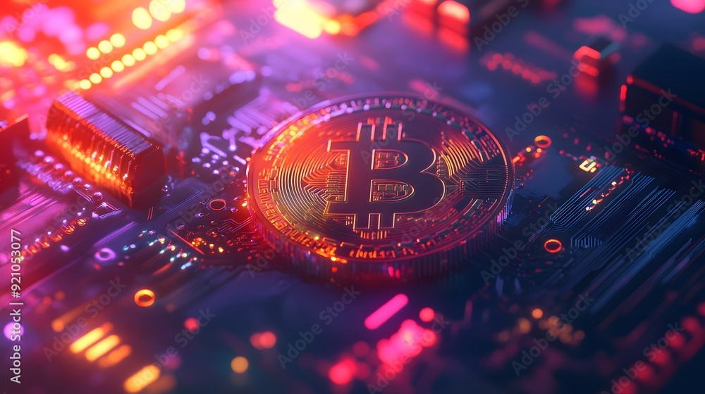 Wall mural 20. a conceptual image of bitcoin as a valuable digital asset surrounded by tech elements
