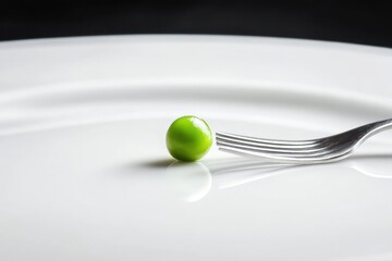 Single Pea on a White Plate with a Fork