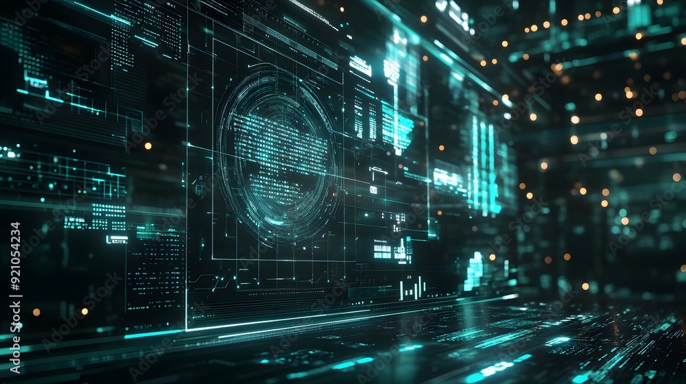 Wall mural 26. a futuristic digital interface showing real-time bitcoin transactions