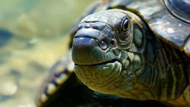 Turtle Face with Shell, Eyes, and Slow-Moving Mouth