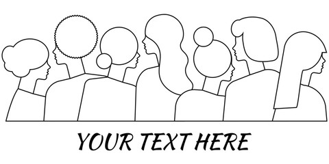 International Women's Day and inspire inclusion. Abstract women in profile silhouette in outline style design. Horizontal banner. Vector illustration with open space for your text