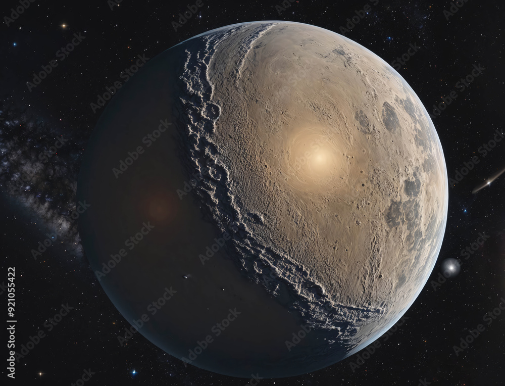 Sticker a planet with a moon and a comet in the background