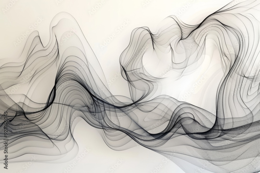 Poster abstract artwork depicting a swirling pattern in black and white, highlighting the elegance of simpl
