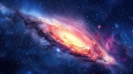 Fototapeta premium A mesmerizing galaxy background featuring a deep space scene filled with swirling galaxies, vibrant nebulae, and countless stars, evoking a sense of wonder and the infinite beauty of the universe,