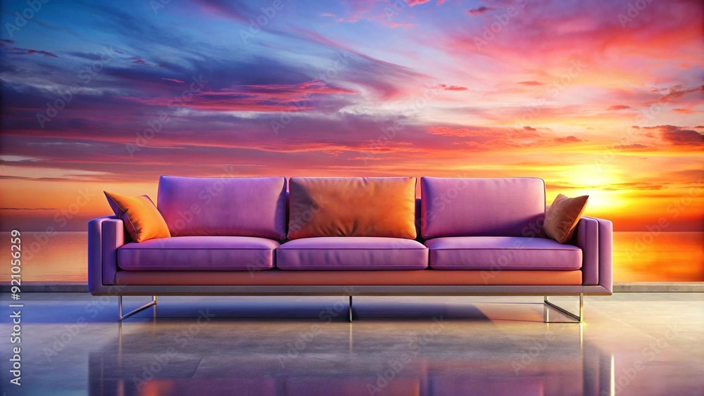 Poster a modern sofa embracing the warmth of a sunset gradient generative ai