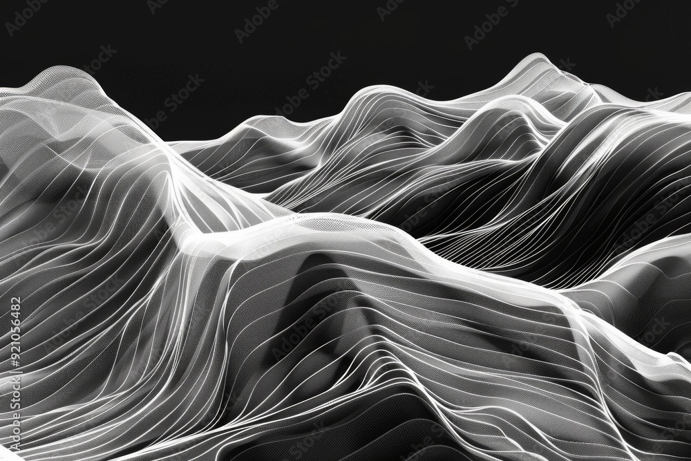 Poster a dynamic abstract image displaying a white and black swirl, illustrating movement and contrast in a