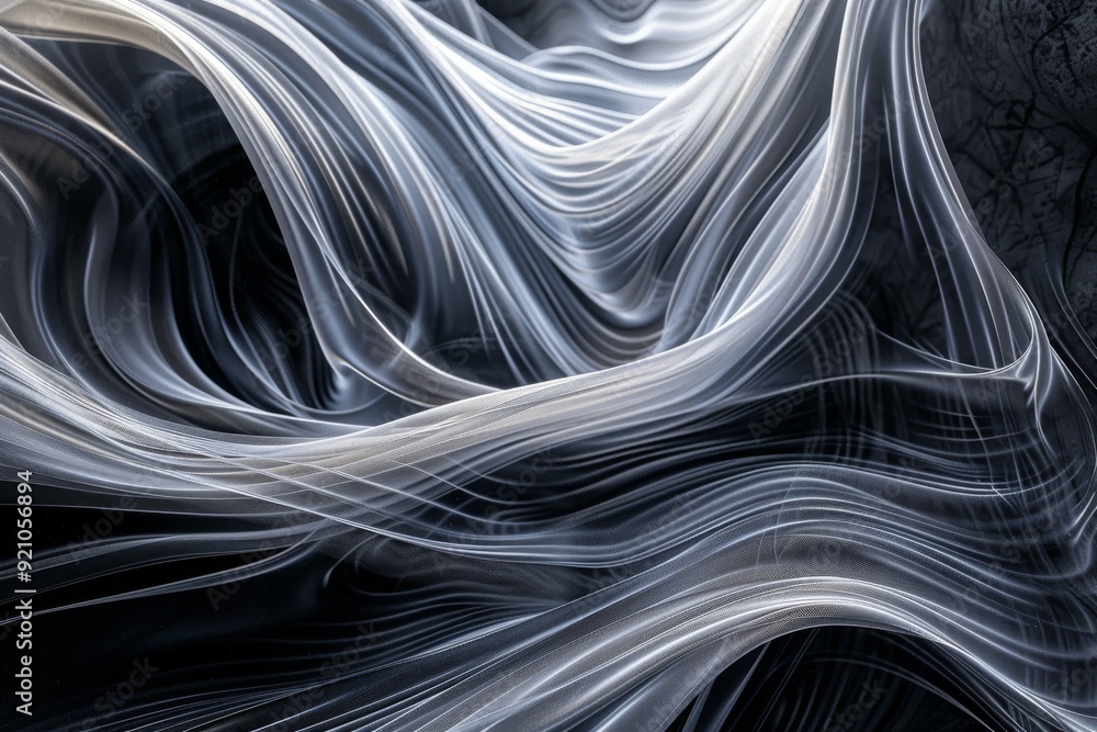 Fototapete Abstract image featuring a swirling pattern in black and white, creating a dynamic and visually striking composition, Organically flowing lines that create movement, AI generated