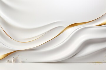 Obraz premium Abstract background with white fabric and gold ribbon.