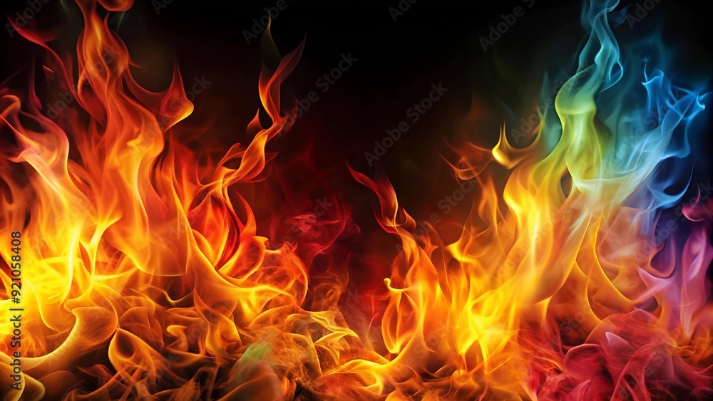 Poster fiery abstract flames: a dance of color and light generative ai