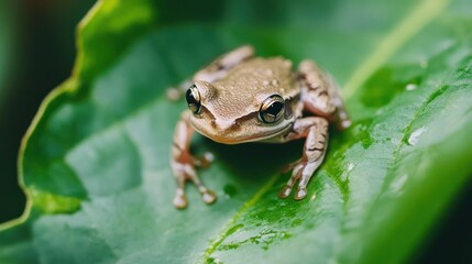 Obraz premium A Close-Up of a Frog on a Leaf
