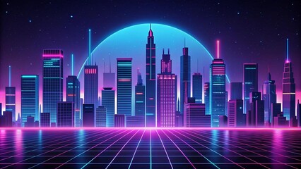 Neon Retro Cityscape: A Glowing Metropolis  Generative AI