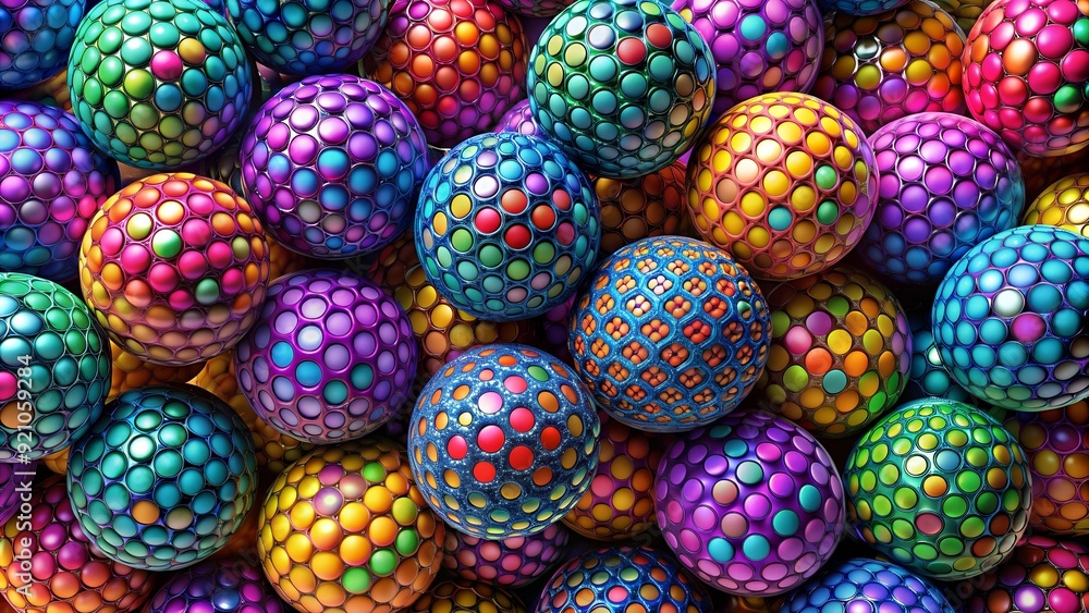 Poster interlocking spheres in a kaleidoscope of colors: a 3d pattern exploration ai generated