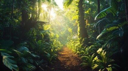 Sunlight Illuminating a Path Through a Dense Jungle