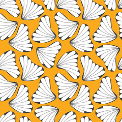 Meditative drawing of abstract shapes form a seamless pattern with yellow background for textile, wrapping paper. 
