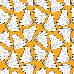 Meditative drawing of abstract shapes form a seamless pattern with yellow background for textile, wrapping paper. Vector.