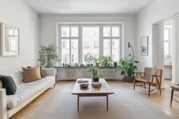 Minimalist Living Room with White Walls and Natural Light