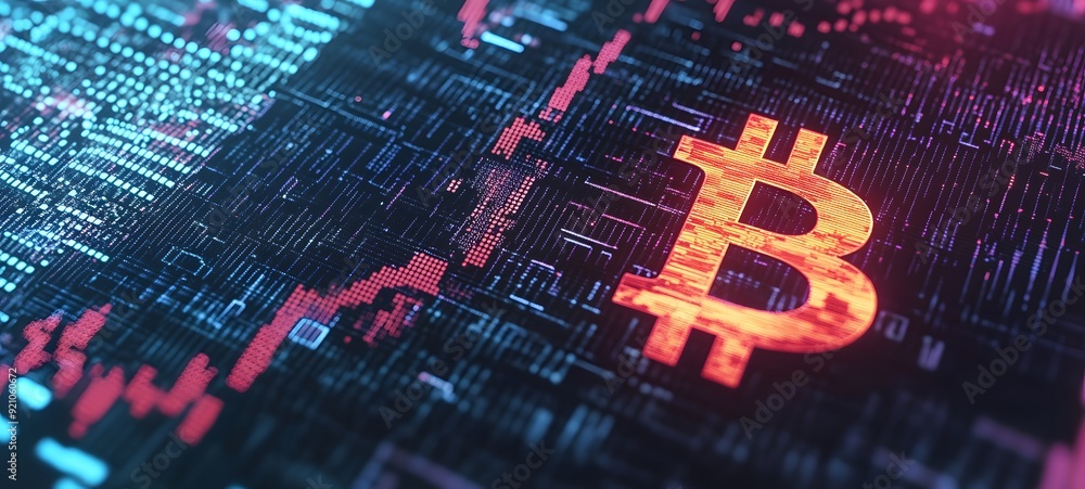 Wall mural 4. a dynamic graph with bitcoin prices soaring, set against a sleek digital backdrop