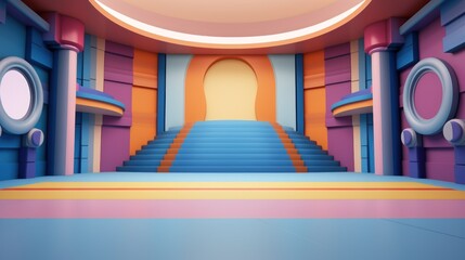 Fototapeta premium Colorful Abstract Interior with Staircase and Empty Space.