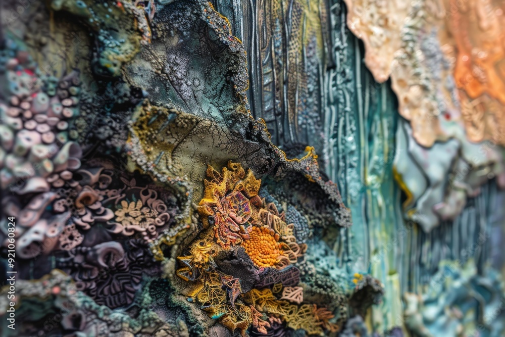 Poster a close-up view of a wall adorned with an array of diverse fabrics in various textures and colors, i
