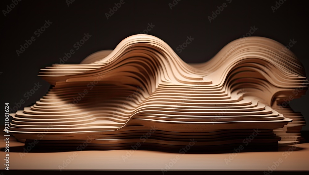 Poster a sculptural representation of layered forms, showcasing intricate design and texture.