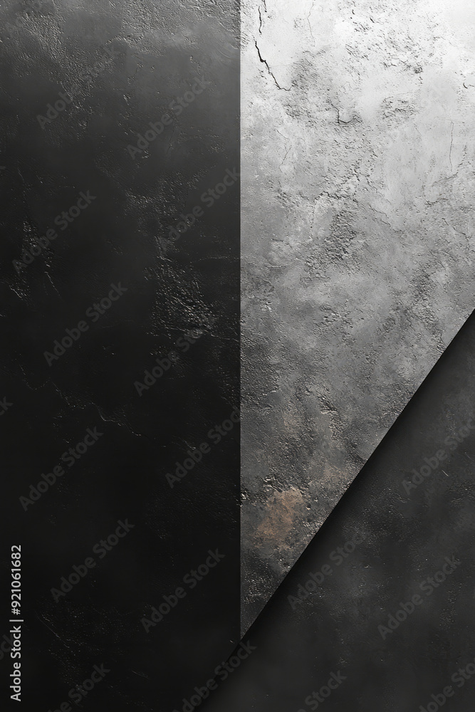 Poster a gradient grey background with sharp, black diagonal lines cutting across, adding depth and contras
