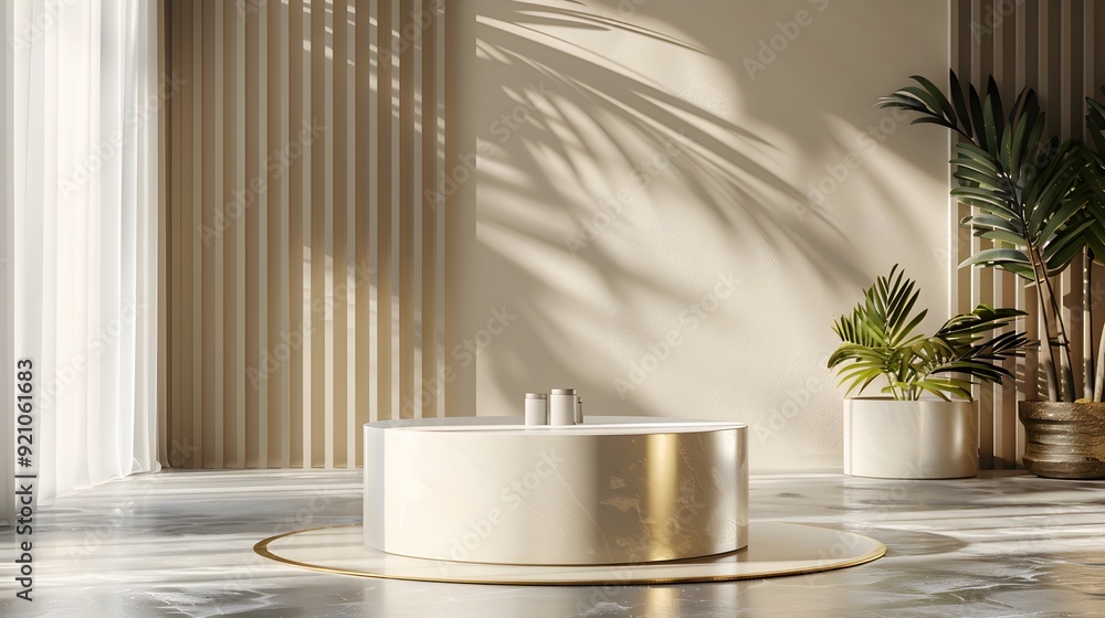 Poster sophisticated 3d rendering of a product showcase on a circle cylinder podium