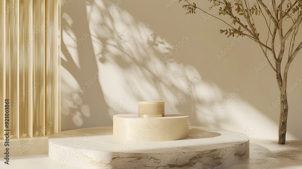 Poster sophisticated 3d rendering of a product showcase on a circle cylinder podium