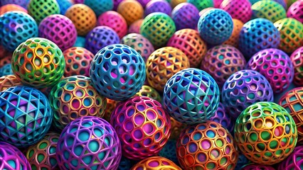 Obraz premium A Symphony of Spheres: A 3D Pattern of Interlocking Orbs in Vibrant Hues Generative AI