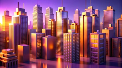 Fototapeta premium Ethereal Cityscape: A Symphony of Purple and Orange AI Generated