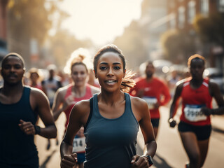 Front view of runners at a half marathon event