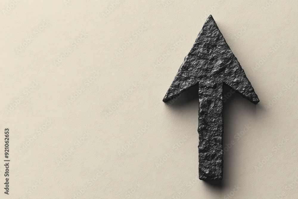 Poster a light grey background with a single, sharp black arrow pointing upward, symbolizing focus and cont