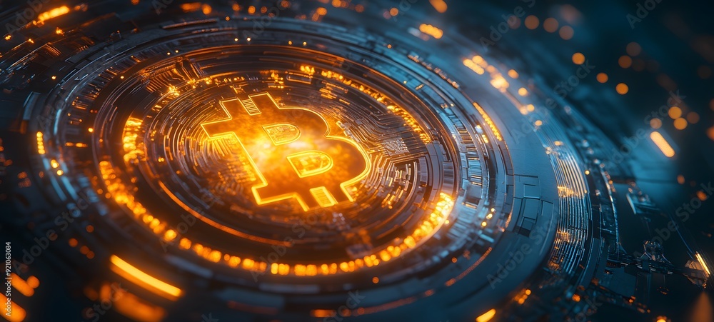 Wall mural 13. a glowing bitcoin coin as an abstract digital asset in a futuristic setting
