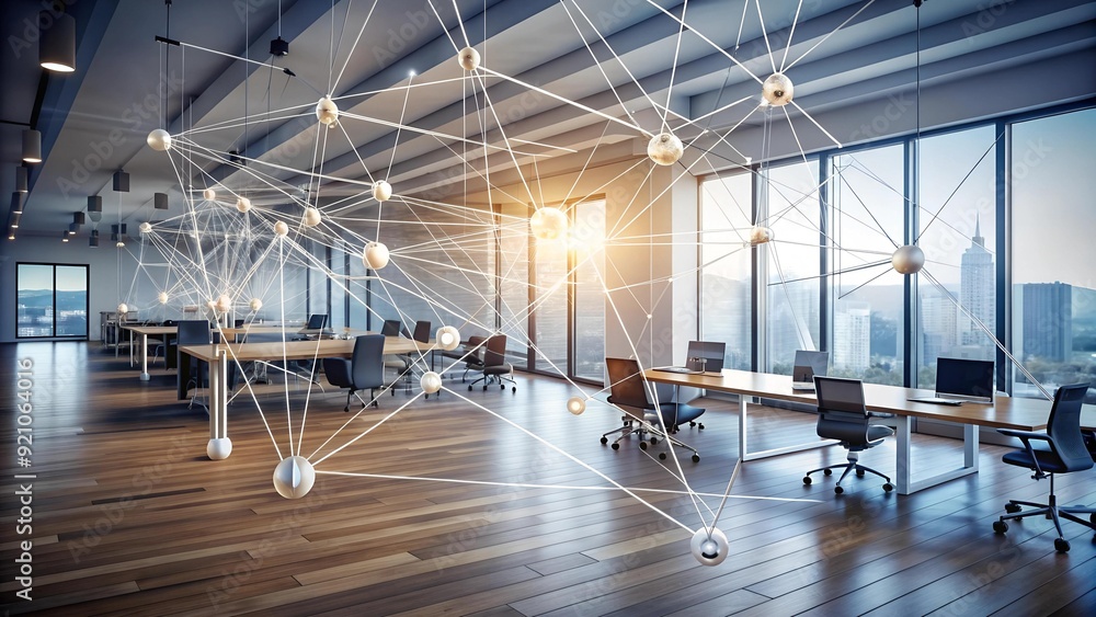 Aufkleber interconnected webs representing team collaboration in a modern office generative ai