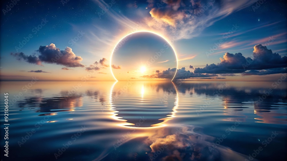 Poster a cosmic circle intersected by water's surface generative ai