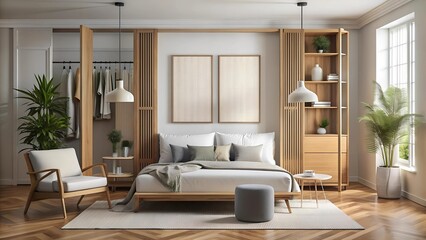 A Chic and Cozy Bedroom Design Blending Living and Sleeping Areas  generative AI